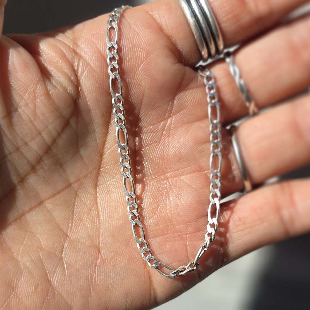 Classic Solid 925 Sterling Silver Figaro Chain Br… - image 8